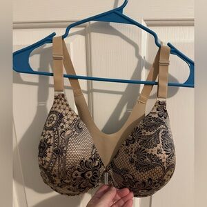 Soma Nadia Beige Black Bra Underwire Front Close Floral Lace 38D